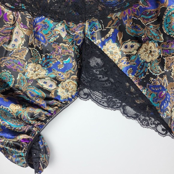 Wacoal 90s Vintage Black Lace Teddy w/ Rare Fine Paisley Pattern EVC Size M - Picture 6 of 11
